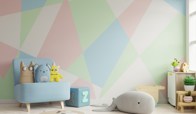 Mockup wall in the children's room on wall pastel colors.